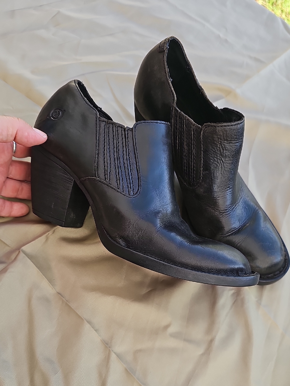 Born Black Leather Chelsea-Style Ankle Booties with Block Heel